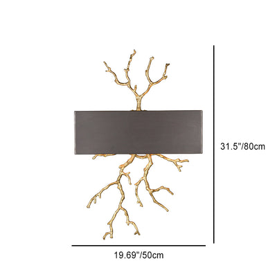 Modern Luxury Rectangle Branches Full Copper Iron Lampshade 2 - Light Wall Sconce Lamp For Living Room