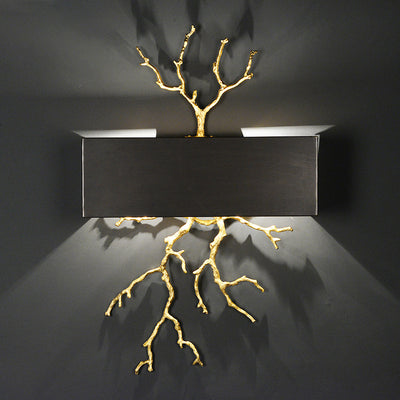 Modern Luxury Rectangle Branches Full Copper Iron Lampshade 2 - Light Wall Sconce Lamp For Living Room