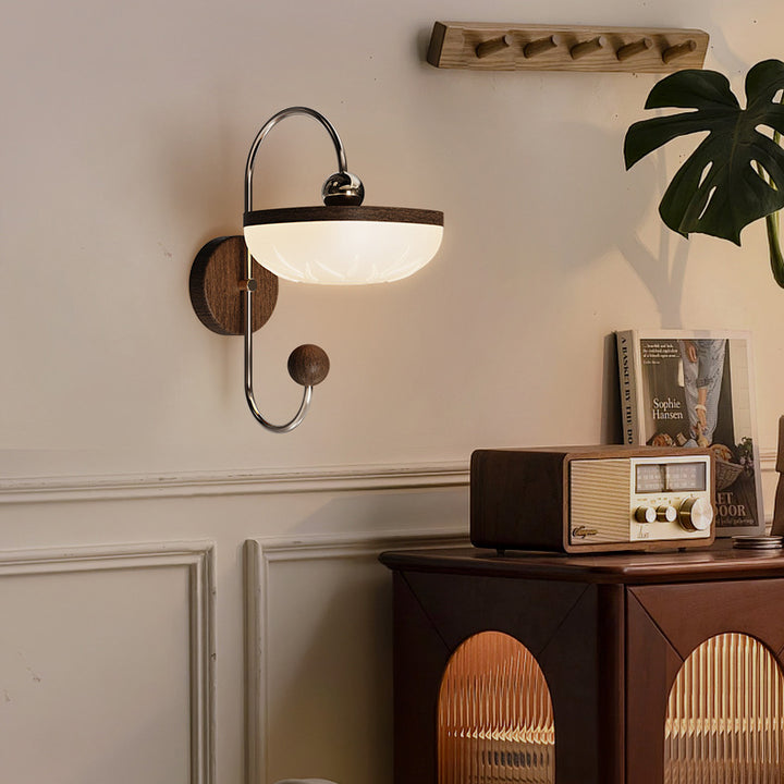 Contemporary Retro Semicircle Roto-molding Acrylic Lampshade Iron LED Wall Sconce Lamp For Living Room