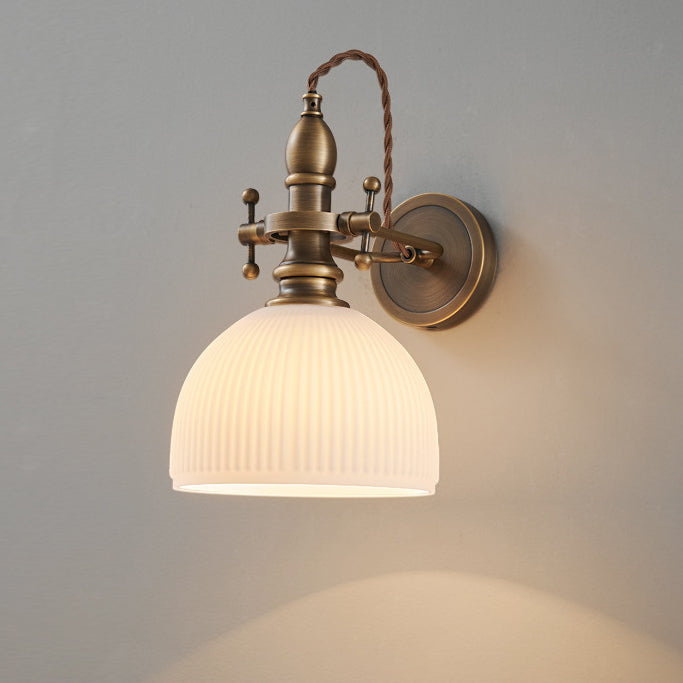 Contemporary Retro Hat Shape Full Copper Glass Lampshade 1 - Light Wall Sconce Lamp For Bedroom