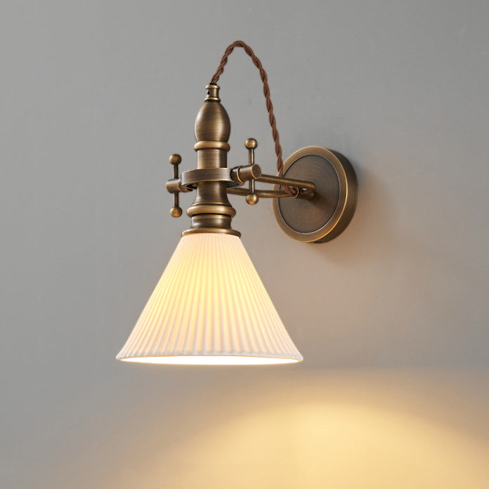 Contemporary Retro Hat Shape Full Copper Glass Lampshade 1 - Light Wall Sconce Lamp For Bedroom