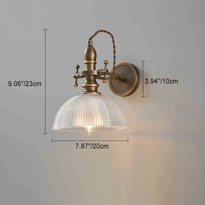 Contemporary Retro Hat Shape Full Copper Glass Lampshade 1 - Light Wall Sconce Lamp For Bedroom