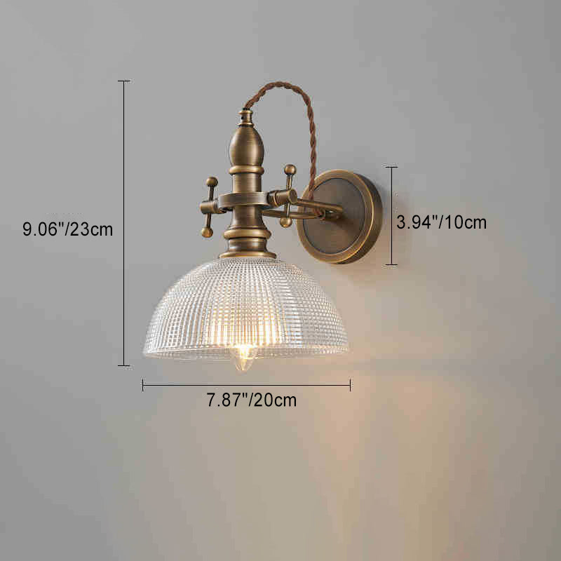 Contemporary Retro Hat Shape Full Copper Glass Lampshade 1 - Light Wall Sconce Lamp For Bedroom