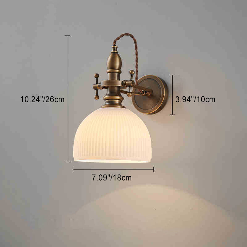 Contemporary Retro Hat Shape Full Copper Glass Lampshade 1 - Light Wall Sconce Lamp For Bedroom