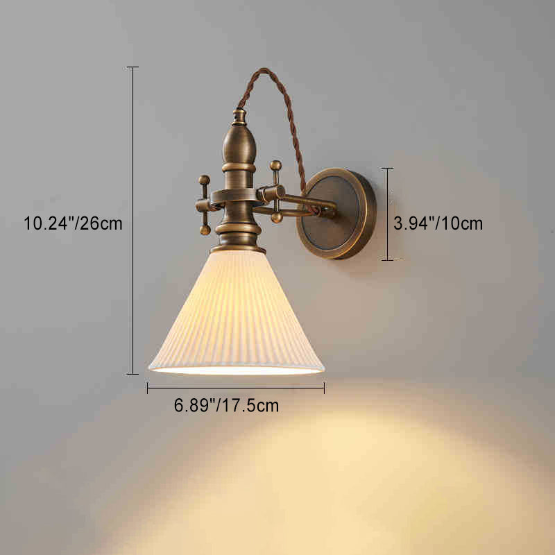 Contemporary Retro Hat Shape Full Copper Glass Lampshade 1 - Light Wall Sconce Lamp For Bedroom