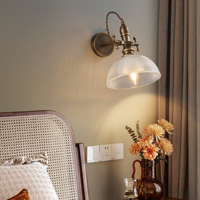 Contemporary Retro Hat Shape Full Copper Glass Lampshade 1 - Light Wall Sconce Lamp For Bedroom