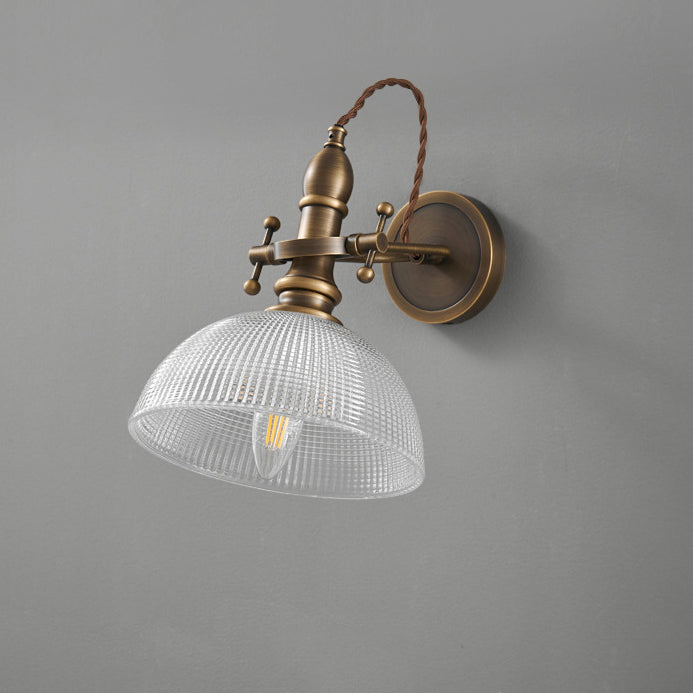Contemporary Retro Hat Shape Full Copper Glass Lampshade 1 - Light Wall Sconce Lamp For Bedroom