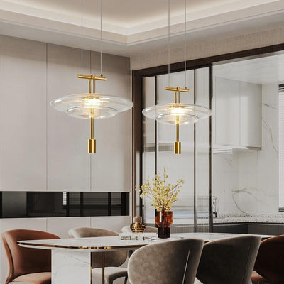 Lustre LED en fer avec abat-jour en verre ovale et moderne pour salle à manger 