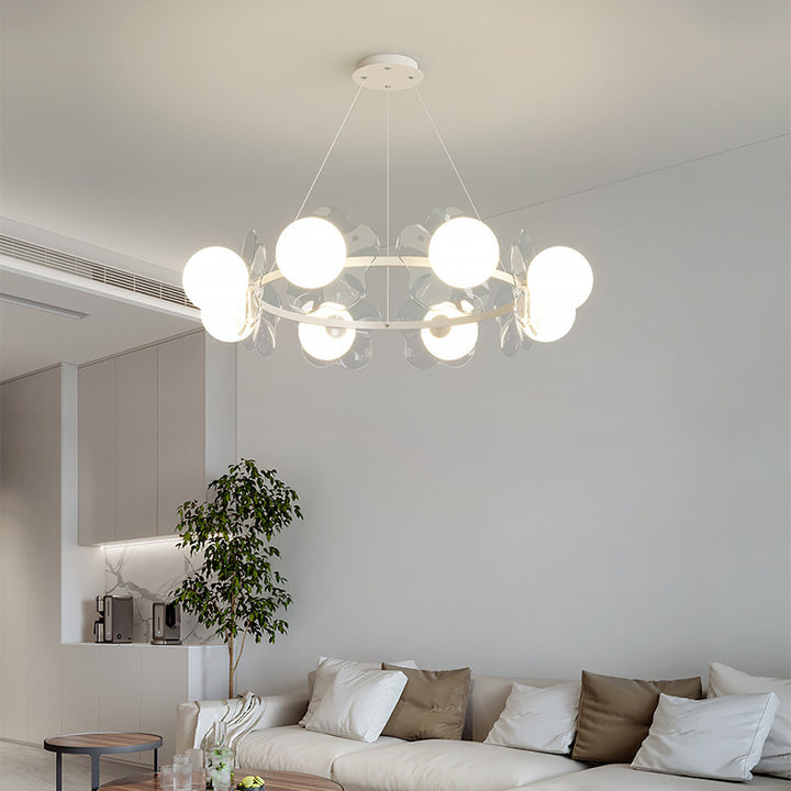 Contemporain Orbs Scandinaves Couture Fleurs Transparentes Abat-jour en Aluminium Fer Acrylique Lustre LED Pour Salon 