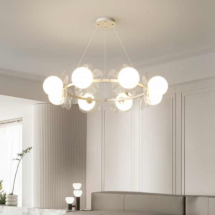 Contemporain Orbs Scandinaves Couture Fleurs Transparentes Abat-jour en Aluminium Fer Acrylique Lustre LED Pour Salon 