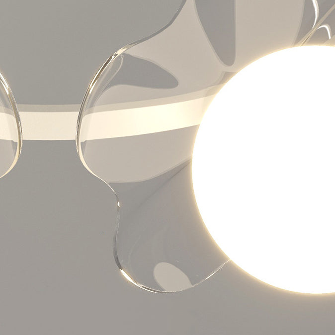 Zeitgenössischer skandinavischer Orbs Nähen von transparenten Blumen Aluminium Eisen Acryl Lampenschirm LED Kronleuchter für Wohnzimmer 