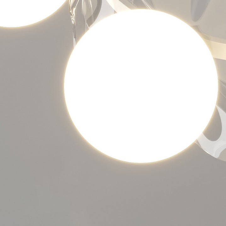 Zeitgenössischer skandinavischer Orbs Nähen von transparenten Blumen Aluminium Eisen Acryl Lampenschirm LED Kronleuchter für Wohnzimmer 