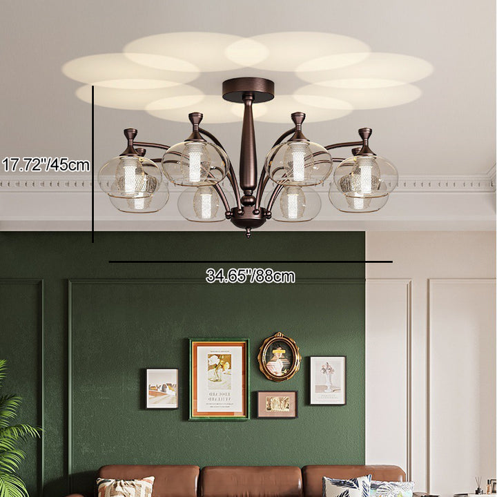 Contemporary Retro Oval Glass Lampshade Aluminum Hardware LED Chandeliers For Living Room