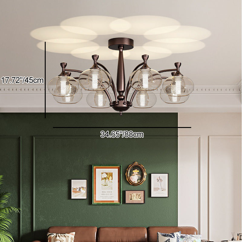 Contemporary Retro Oval Glass Lampshade Aluminum Hardware LED Chandeliers For Living Room