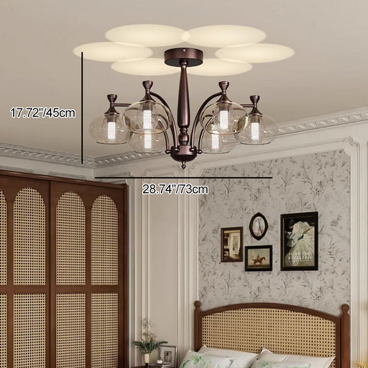 Contemporary Retro Oval Glass Lampshade Aluminum Hardware LED Chandeliers For Living Room