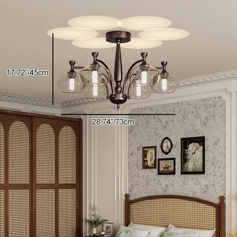 Contemporary Retro Oval Glass Lampshade Aluminum Hardware LED Chandeliers For Living Room