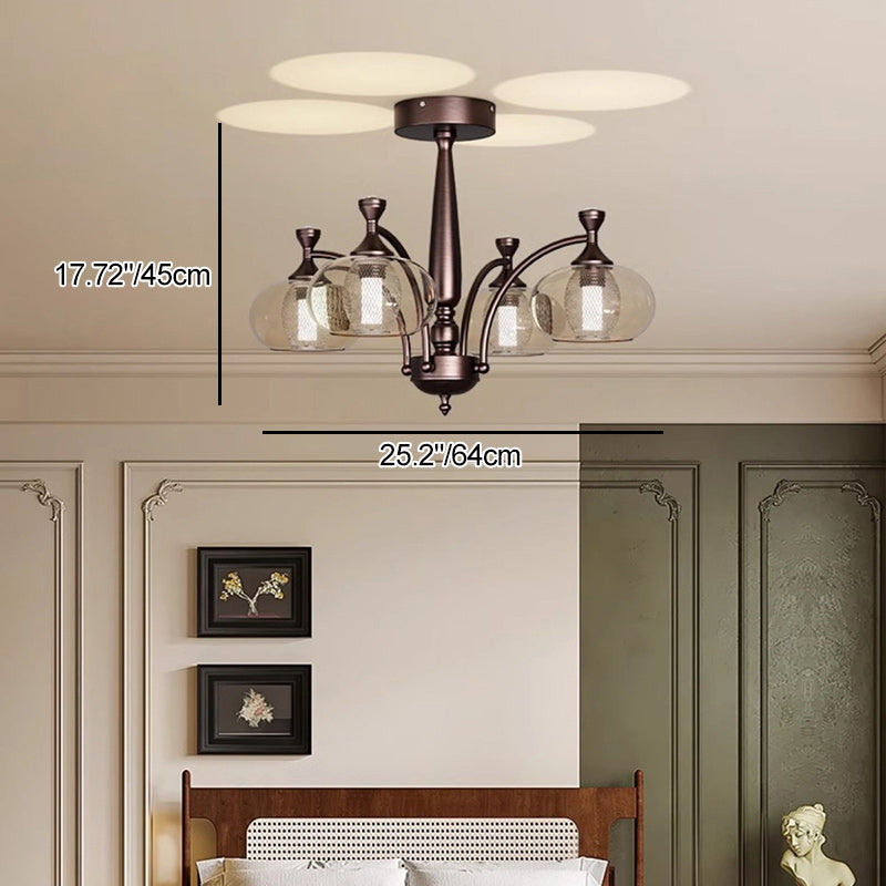 Contemporary Retro Oval Glass Lampshade Aluminum Hardware LED Chandeliers For Living Room