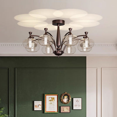 Contemporary Retro Oval Glass Lampshade Aluminum Hardware LED Chandeliers For Living Room
