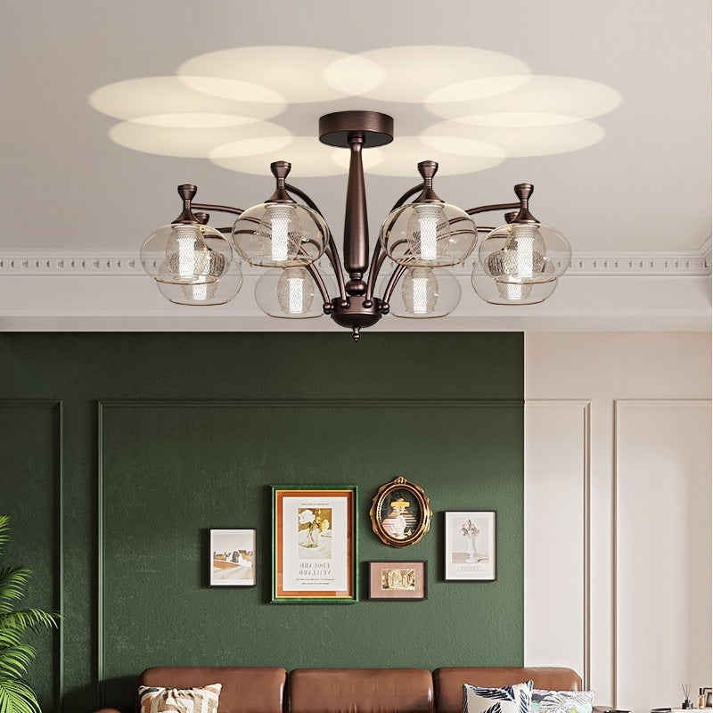 Contemporary Retro Oval Glass Lampshade Aluminum Hardware LED Chandeliers For Living Room