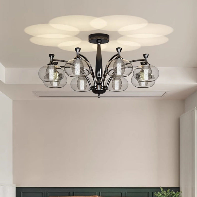 Contemporary Retro Oval Glass Lampshade Aluminum Hardware LED Chandeliers For Living Room