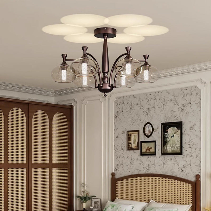 Contemporary Retro Oval Glass Lampshade Aluminum Hardware LED Chandeliers For Living Room