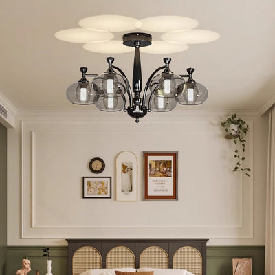 Contemporary Retro Oval Glass Lampshade Aluminum Hardware LED Chandeliers For Living Room