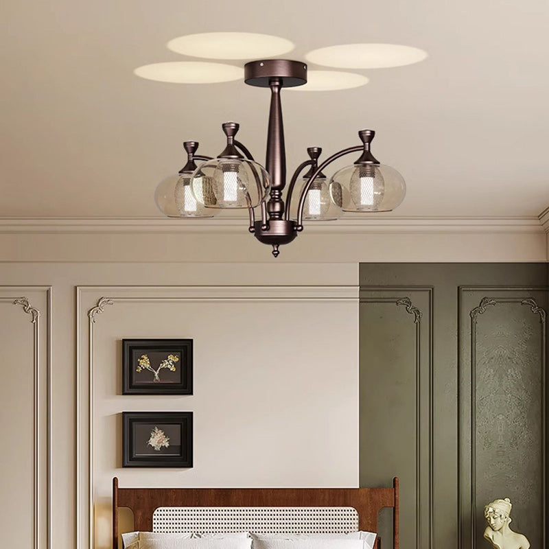 Contemporary Retro Oval Glass Lampshade Aluminum Hardware LED Chandeliers For Living Room