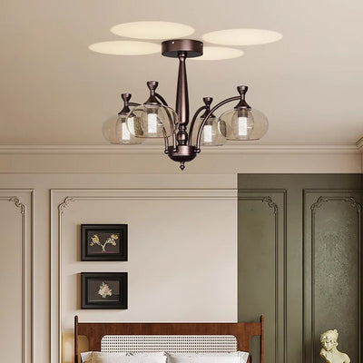 Contemporary Retro Oval Glass Lampshade Aluminum Hardware LED Chandeliers For Living Room