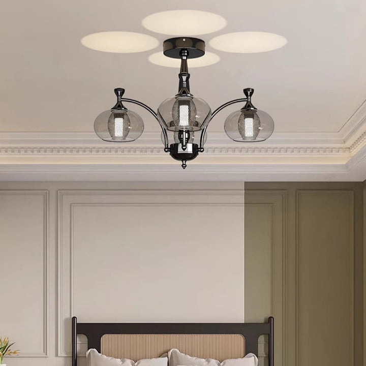 Contemporary Retro Oval Glass Lampshade Aluminum Hardware LED Chandeliers For Living Room