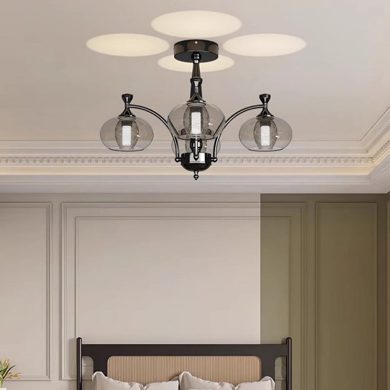 Contemporary Retro Oval Glass Lampshade Aluminum Hardware LED Chandeliers For Living Room