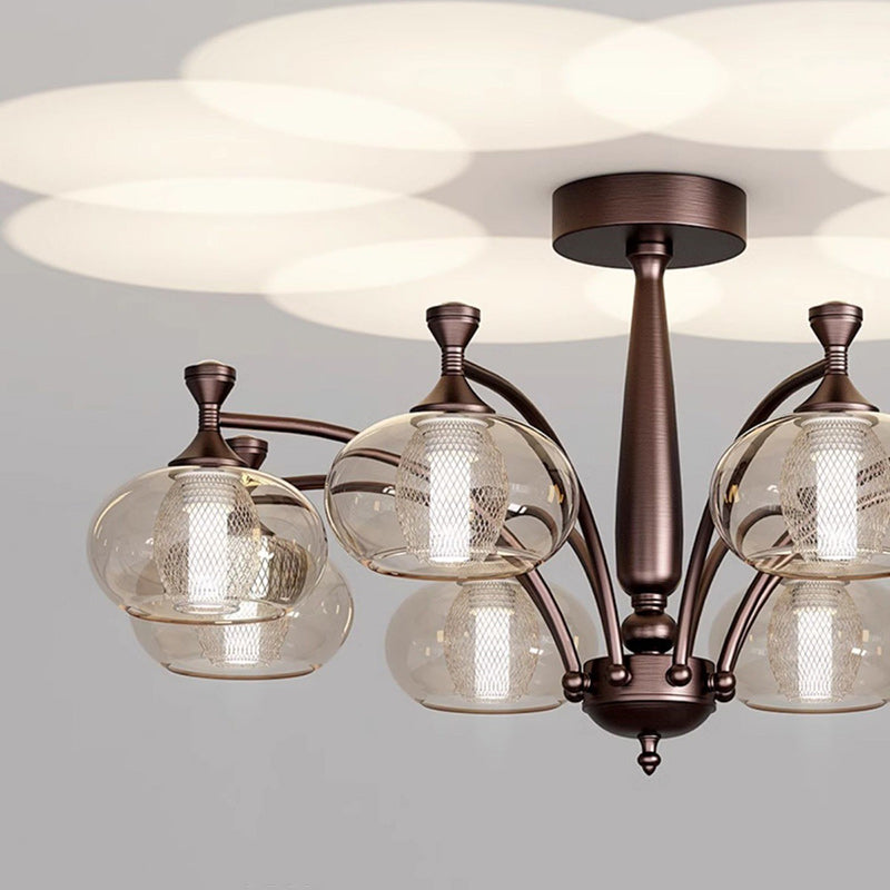 Contemporary Retro Oval Glass Lampshade Aluminum Hardware LED Chandeliers For Living Room