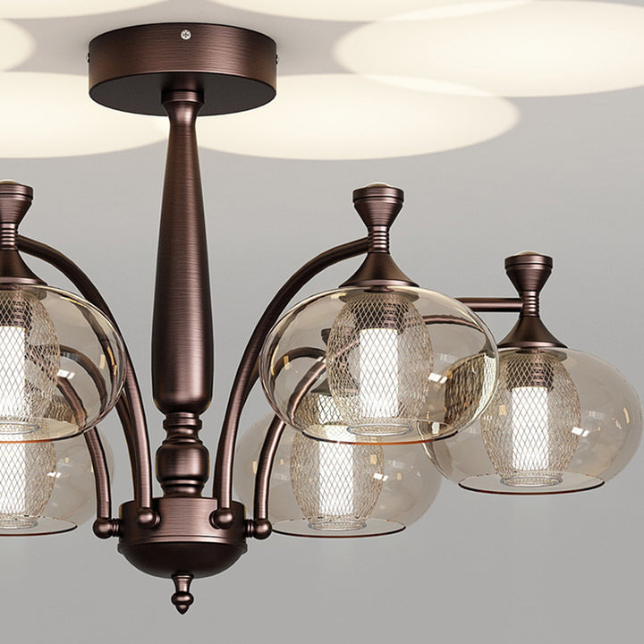 Contemporary Retro Oval Glass Lampshade Aluminum Hardware LED Chandeliers For Living Room