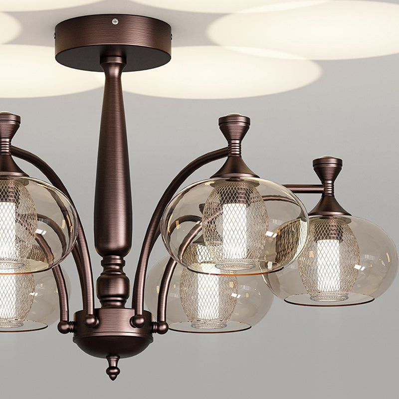 Contemporary Retro Oval Glass Lampshade Aluminum Hardware LED Chandeliers For Living Room