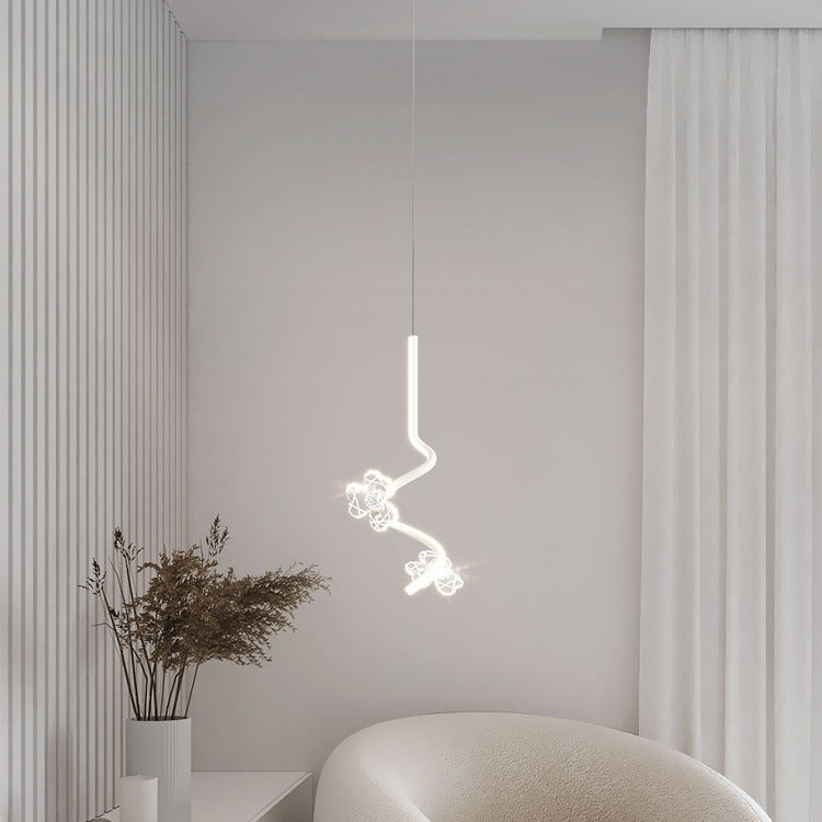 Dôme créatif contemporain, couture de courbes, fleurs, suspension LED en fer, aluminium et silicone pour chambre 