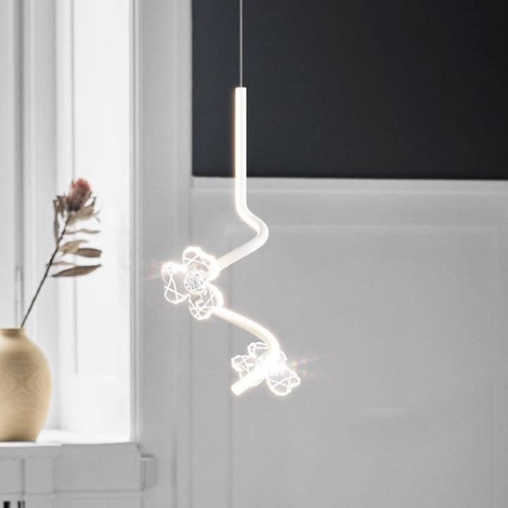 Dôme créatif contemporain, couture de courbes, fleurs, suspension LED en fer, aluminium et silicone pour chambre 
