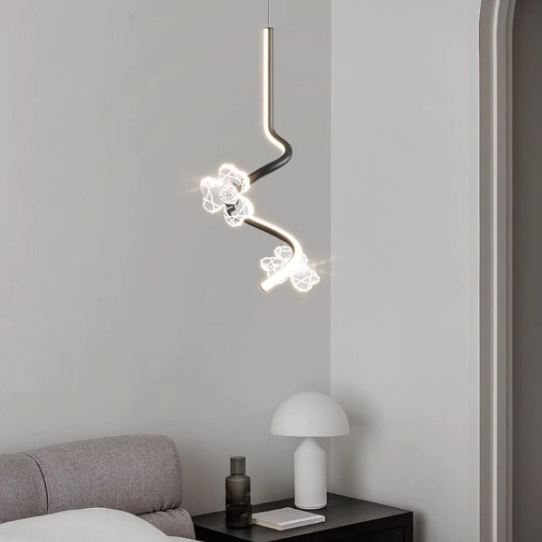 Dôme créatif contemporain, couture de courbes, fleurs, suspension LED en fer, aluminium et silicone pour chambre 