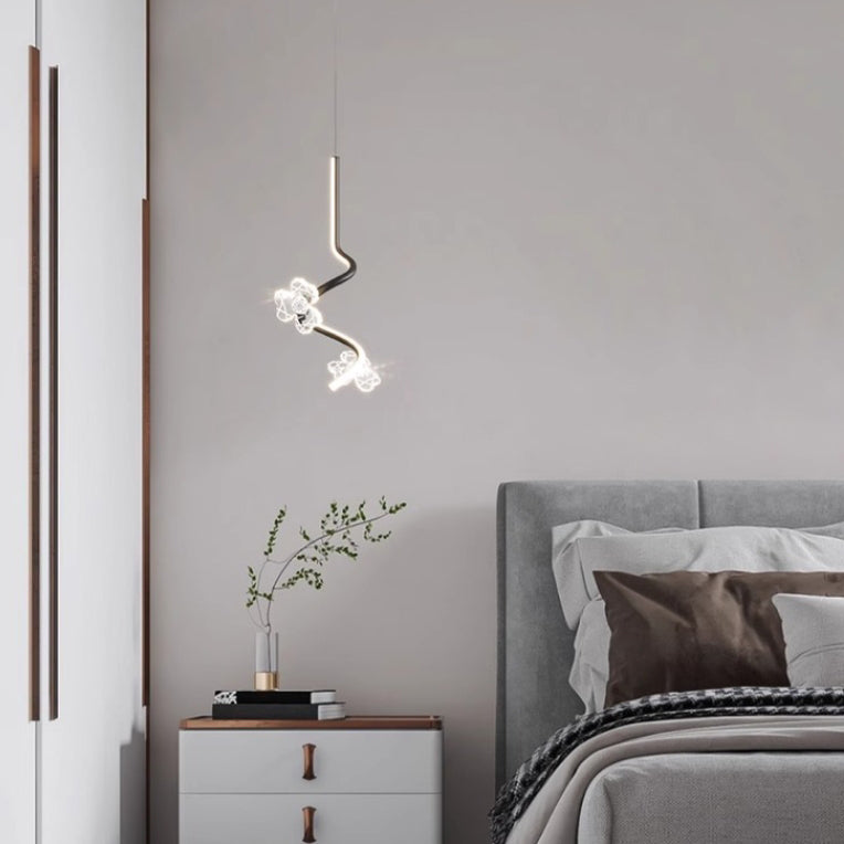 Dôme créatif contemporain, couture de courbes, fleurs, suspension LED en fer, aluminium et silicone pour chambre 