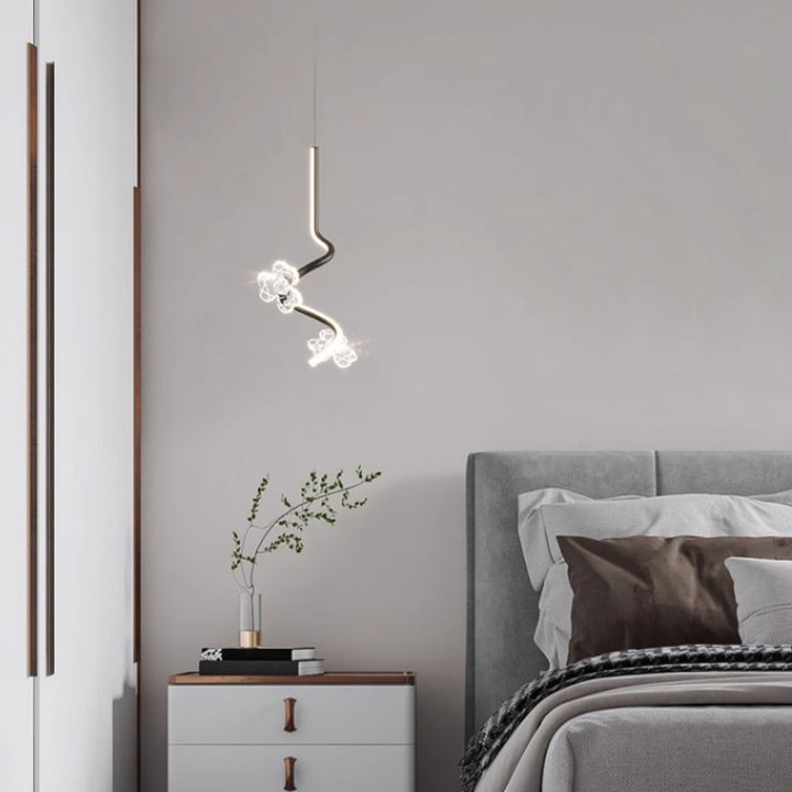 Dôme créatif contemporain, couture de courbes, fleurs, suspension LED en fer, aluminium et silicone pour chambre 