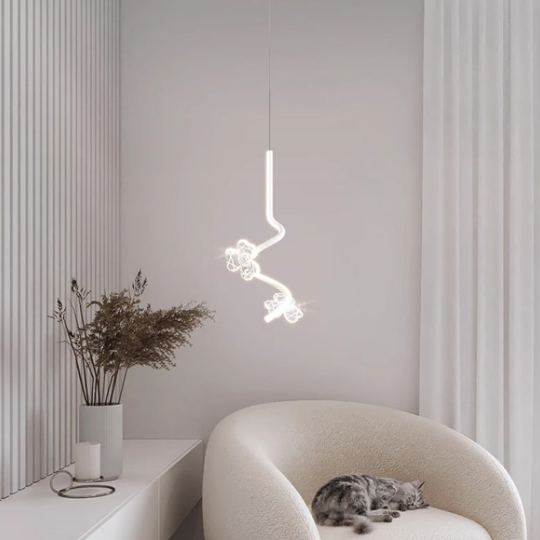 Dôme créatif contemporain, couture de courbes, fleurs, suspension LED en fer, aluminium et silicone pour chambre 