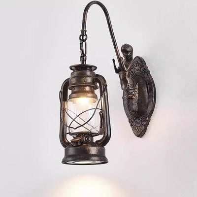 Abat-jour en verre et fer rustique traditionnel 1/2 - Applique murale pour salle à manger 