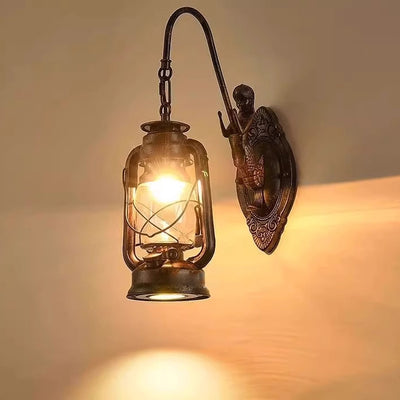 Abat-jour en verre et fer rustique traditionnel 1/2 - Applique murale pour salle à manger 