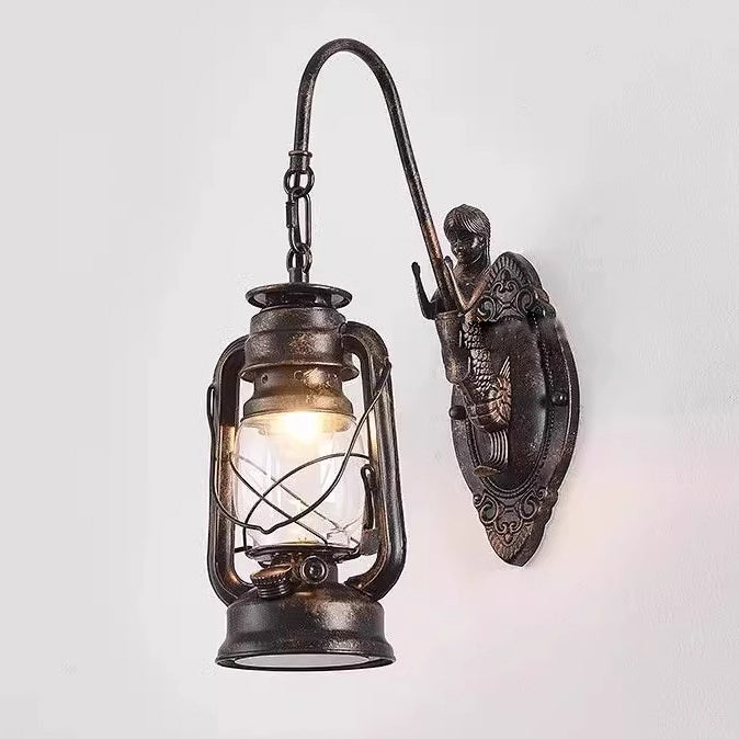 Abat-jour en verre et fer rustique traditionnel 1/2 - Applique murale pour salle à manger 