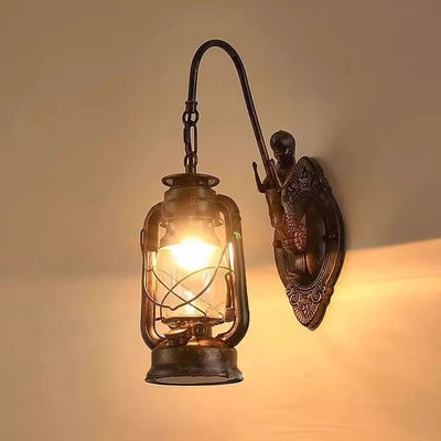 Abat-jour en verre et fer rustique traditionnel 1/2 - Applique murale pour salle à manger 