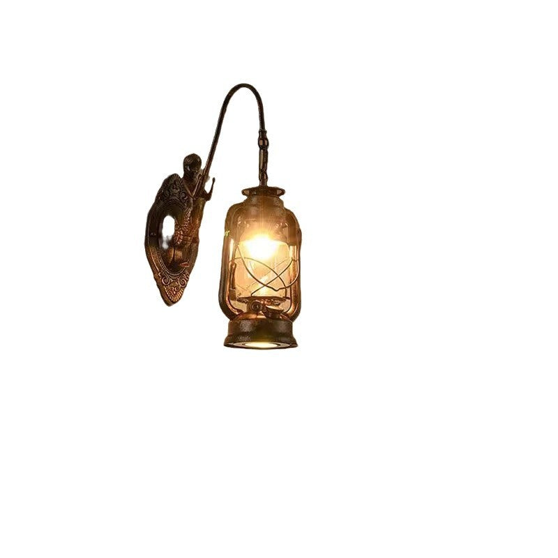 Abat-jour en verre et fer rustique traditionnel 1/2 - Applique murale pour salle à manger 