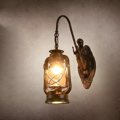 Abat-jour en verre et fer rustique traditionnel 1/2 - Applique murale pour salle à manger 