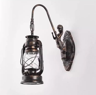 Abat-jour en verre et fer rustique traditionnel 1/2 - Applique murale pour salle à manger 