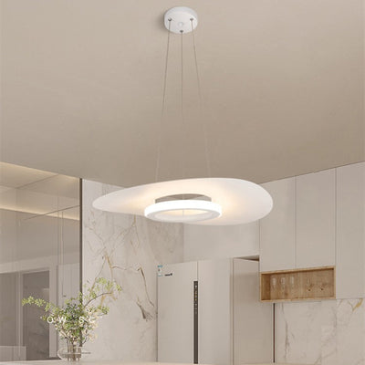 Zeitgenössischer nordischer UFO-förmiger Aluminium-Acryl-Lampenschirm LED-Kronleuchter für Esszimmer 