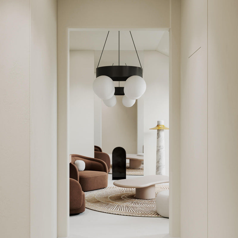 Modern Art Deco Round Orbs Iron Glass Lampshade 4 - Light Chandeliers For Living Room