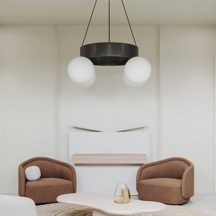 Modern Art Deco Round Orbs Iron Glass Lampshade 4 - Light Chandeliers For Living Room