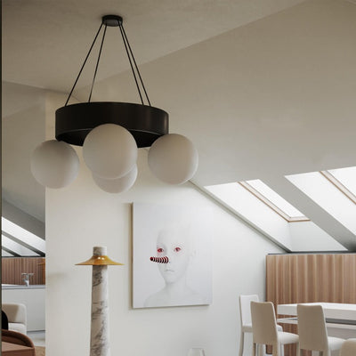 Modern Art Deco Round Orbs Iron Glass Lampshade 4 - Light Chandeliers For Living Room